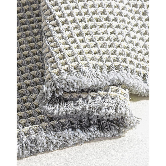 Boho Bathroom Rug Set - Non-Slip Bath Mats (2-Piece) - Washable Shower Rugs for Bathroom, Bedroom, Living Room - 51x120cm + 41x61cm (Gray & White)