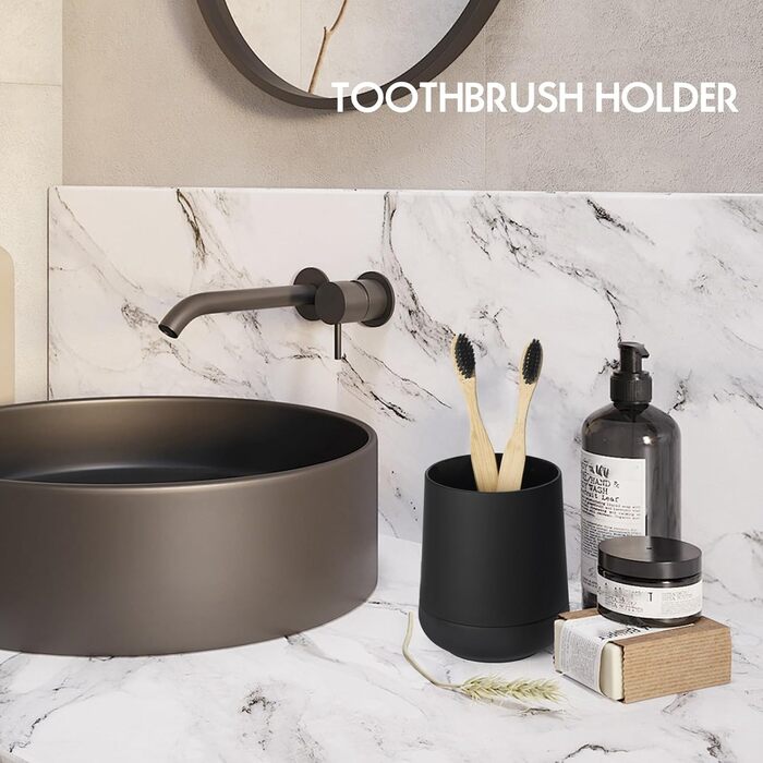 Matte black toothbrush holder for bathroom with silicone boot, modern toothbrush and toothpaste holder for bathroom organizer (black)