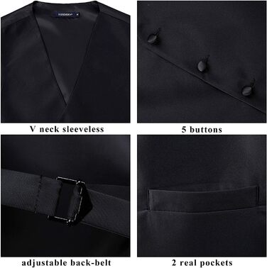 Костюм-трійка для чоловіків HISDERN V3-01: елегантна жилетка з двобортною застібкою, вузький крій, жаккард з візерунком пає, чорний, 6XL