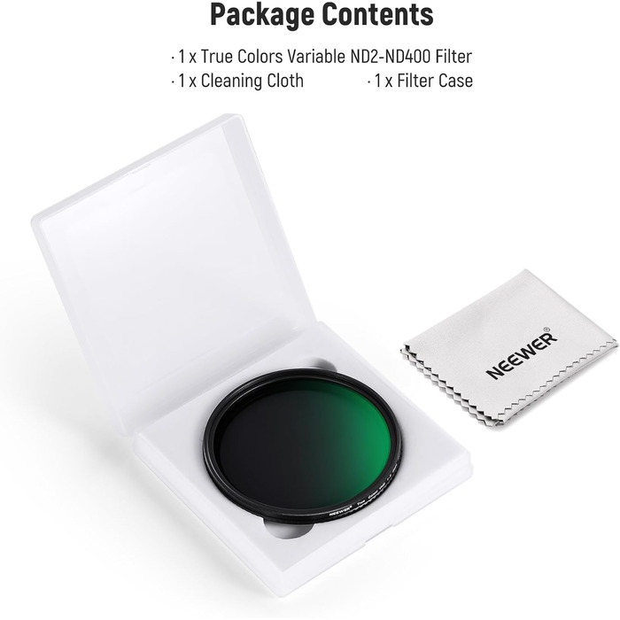 NEEWER Фільтр ND Variabler 67mm ND2-ND400, Графільтр з HD склом, Алюмінієва рамка