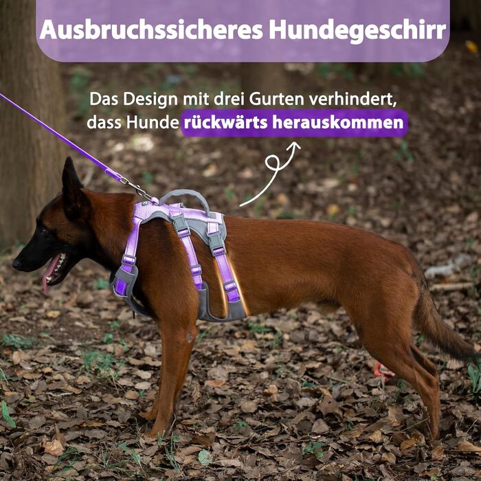 Шлейка безпеки для собак Huntboo, анти-втеча, для панічних собак, з ручкою, регульована, для маленьких, середніх та великих собак (лавандовий, M)
