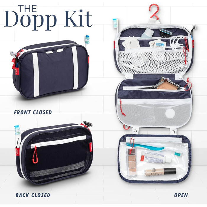 Набір туалетних сумок для подорожей: підвісна сумка + 3 сумки для рідин TSA + органайзер для аксесуарів, білий рипстоп (темно-синій)