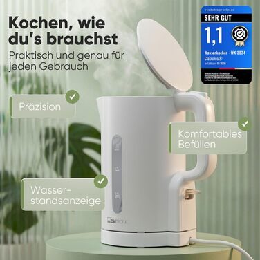 Електричний чайник Clatronic WK 3834 білий: 1л, 900W, BPA Free, захист від перегріву