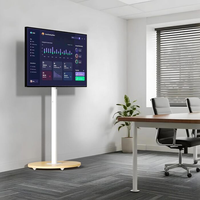 Підставка для телевізора Unho з коліщатками, регульована по висоті, для телевізорів 40-75 дюймів, VESA 600x400 мм, до 50 кг, біла