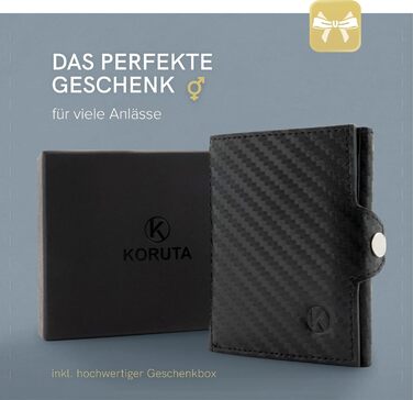 Гаманець Koruta Slim з монетницею та RFID захистом - картхолдер для чоловіків і жінок - мінімалістичний портмоне з карбону, чорний