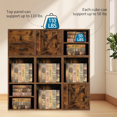 FUSUNBAO Magic DIY Cube Storage Organizer, Stackable Cubes for Home, Books, Clothes, Toys, Modular Storage System, Closet Organizer, Bookshelf, Closet (Pure White (Brown with Antique Finish, 2. General Cube)
