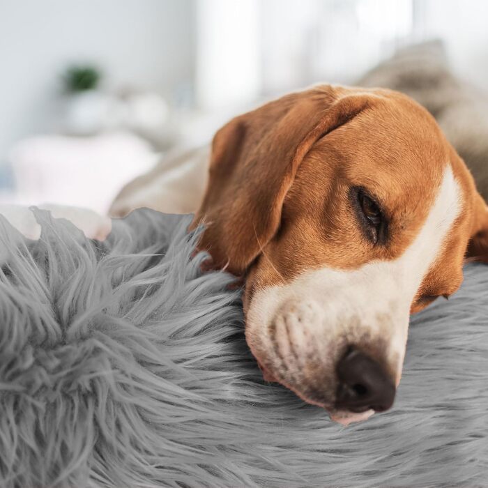 М'яке ліжко для собак великих порід та котів - кругле шорстке ліжко з високими бортиками - антиковзаюче дно - силіконова наповнювач - комфортне місце для сну - 90 см - зручне та довговічне - сірий колір