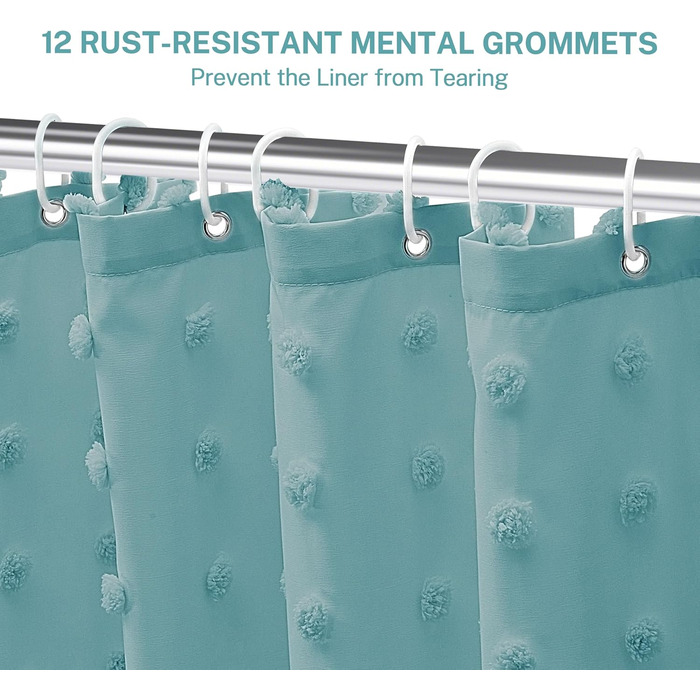 Штора для душу Бохо, довга, у стилі кантрі, тканинна, натуральних кольорів, 183 x 213 см, туфтована, з плісе, квіткові візерунки, структурована, сучасна, мінімалістична, комплект з гачками для ванної кімнати, природний колір (H213.4 x B182.9 cm (1er Pack)