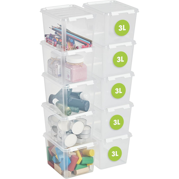 SmartStore - 10x Storage Box with Lid Classic 2L (21x17x11cm) | Stackable Box with Lid | Food-Safe Plastic Box | Plastic Box with Lid & Reinforced Corners | 10-Year Warranty (3.0l)