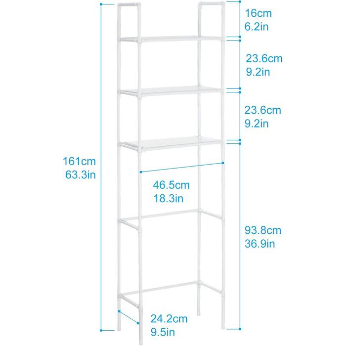 LIUBEI 3-Tier Toilet Shelf, Bathroom Shelf Space-Saving, White Bathroom Organizer Shower Shelf Easy Installation