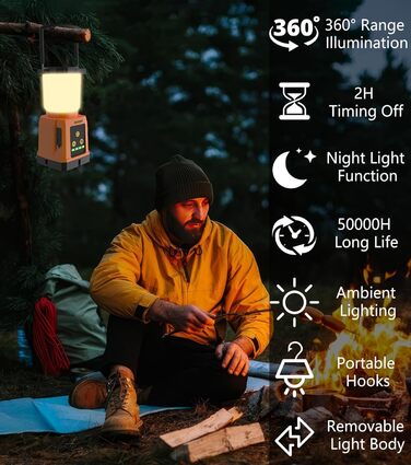 CRODIAL LED Camping Lantern Rechargeable, Camping Essentials 5000mAh Power Bank, Waterproof Camping Tent Light, Lanterns for Power Outages, Hurricane, Emergency, Hiking, Outdoor