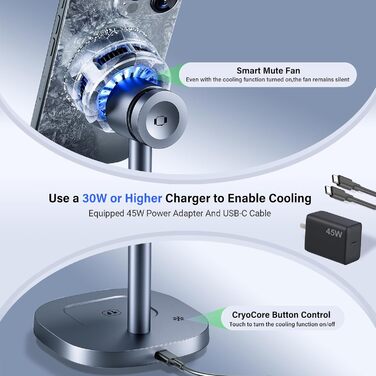 MOGU Бездротова зарядна станція 3-в-1 з магнітною фіксацією та охолодженням TEC, 15W, сумісна з MagSafe iPhone 12-17, Samsung S24-S26, Apple Watch, AirPods + адаптер 45W