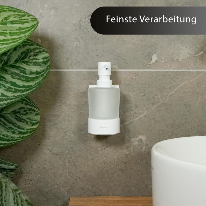 Dolvhin® Soap Dispenser Wall Mount No Drilling | Frosted Glass Hand Soap Dispenser | Stainless Steel Pump Dispenser & Wall Holder | Adhesive Wall Soap Dispenser | Dish Soap Dispenser 250ml | Matte White