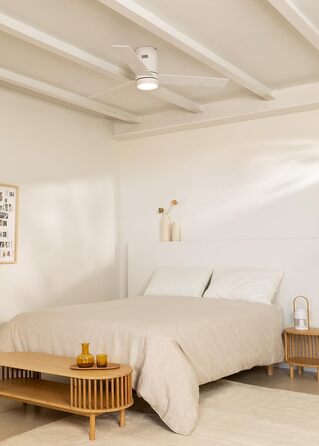 Стеляний вентилятор Windminimal білий з підсвіткою та пультом, тихий, DC-двигун, 40W, діаметр 132 см, 6 швидкостей, літньо-зимовий режим