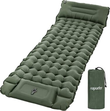 ROPODA Self-Inflating Camping Mat with Pillow & Foot Pump - Ultralight Waterproof Sleeping Pad for Outdoor, Camping, Hiking (Green & Gray)