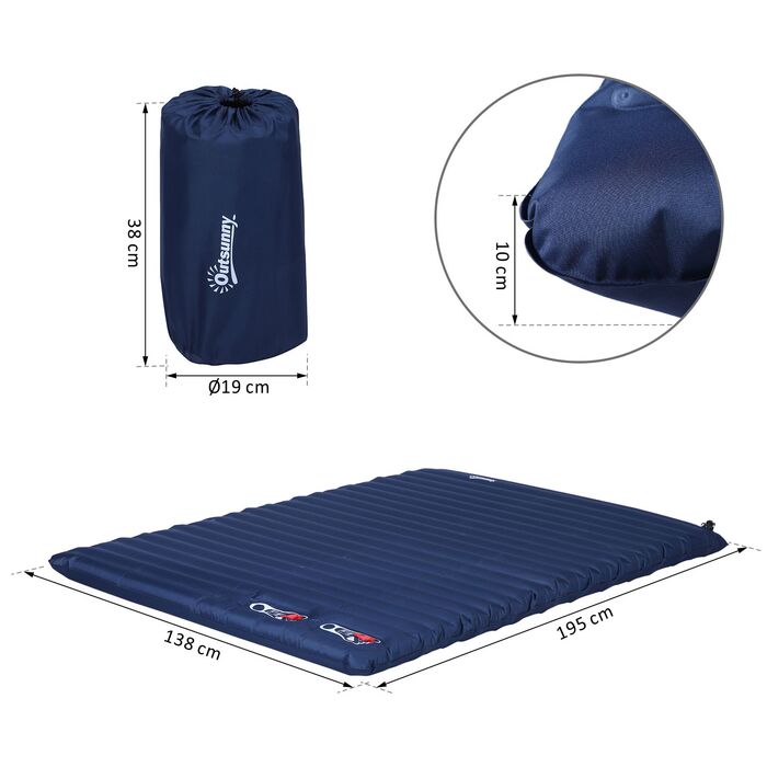 Outsunny Inflatable Air Mattress, Blow-Up Bed, Camping Mat, Navy Blue, 195x138x10cm, made of PVC and Polyester Pongee