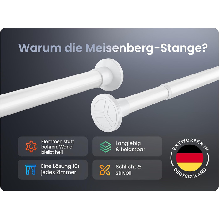 Штанга для душу без свердління 160-210 см, срібна, Ø 25 мм, телескопічна, з кріпленнями - для ванної, душової кабіни та перегородки (70-120 см, біла)