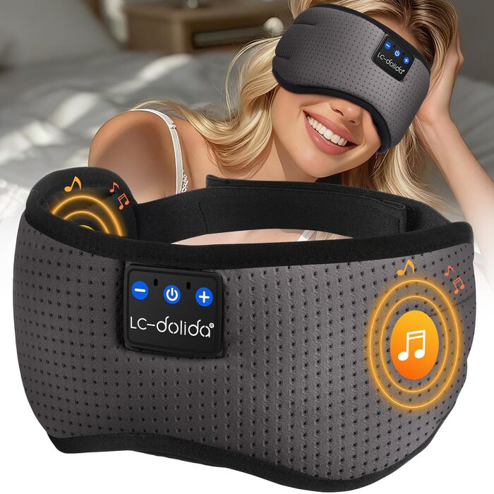 Маска для сну Dolida з Bluetooth навушниками V5.4, бавовняна, з мікрофоном для подорожей, йоги, медитації (Сіра)