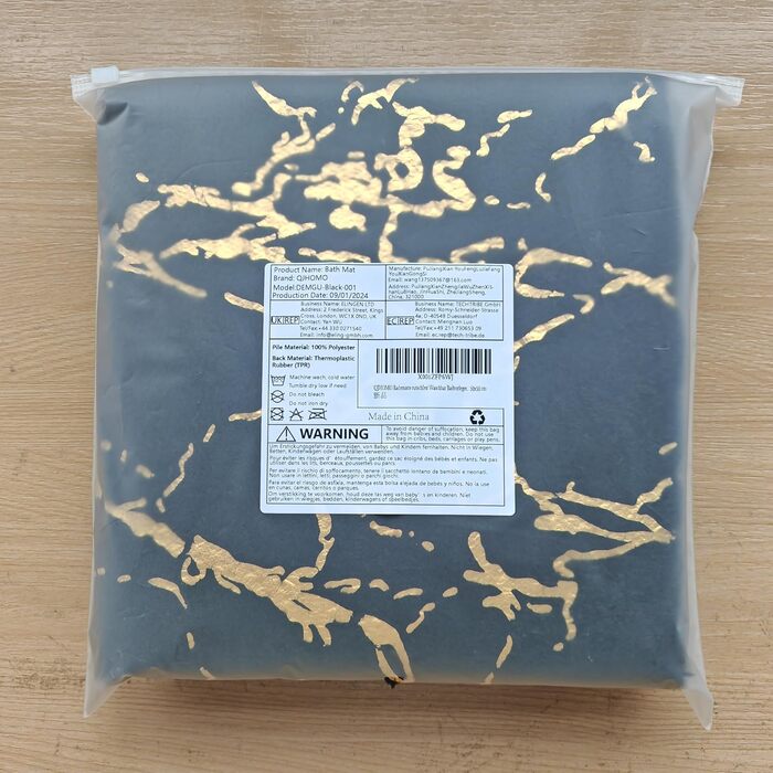 QJHOMO Non-Slip Bath Mat Washable, Bathroom Rug, Toilet Rug with Cutout Black Bathroom Carpet, Gold Decorative Toilet Rug Luxury Bathroom Accessories, soft Microfiber Absorbent Bath Rug 50x50 cm 50 x 50 cm with Toilet Cutout Black and Gold