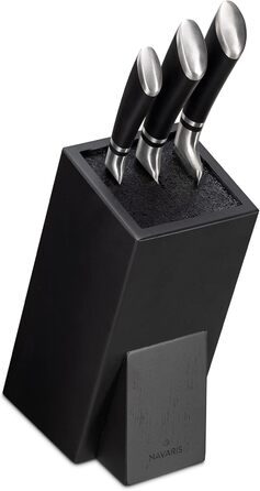 Navaris Acacia Wood Knife Block with Bristle Insert - Unfitted Knife Block made of Wood - Universal for Kitchen Knives, Chef's Knives, Cooking Utensils - Black