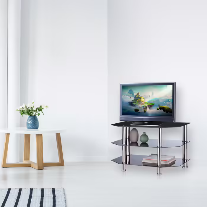 Relaxdays TV Table Black Glass