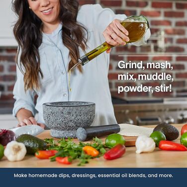 Набір для ступки та товкачка HiCoup – 15 см, натуральний граніт, не пористий, для кухні