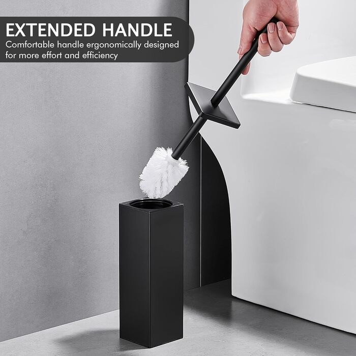 Набір для чищення унітазу FIISAYL: щітка та тримач з нержавіючої сталі (чорний, квадратний)