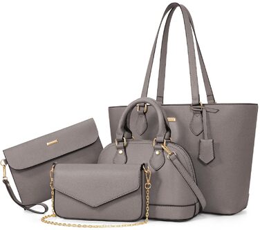 Bagsure Сумка жіноча (4 в 1): сумка-шопер, сумка на плече, ділова сумка для офісу, школи, подорожей (Сіра)