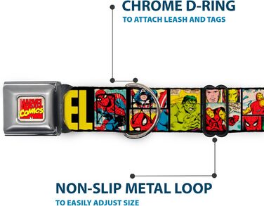 Нашийник для собак Buckle-Down Marvel Retro Comic Panels - чорний/жовтий, ширина 2.5 см, для шиї 38-66 см