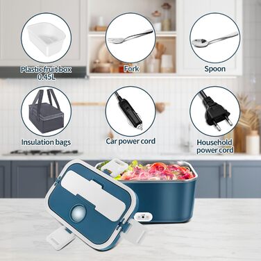Електрична ланчбокс 120W 3-в-1 12V/24V/220V – обідова коробка з підігрівом для авто, офісу, 1,8L з нержавіючою сталлю та сумкою