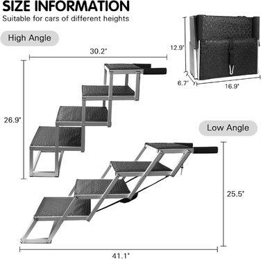 Східці для собак у машину DGSL, широкі, 4 сходинки, для позашляховиків, вантажівок, з антиковзким покриттям, для великих собак (зелений)