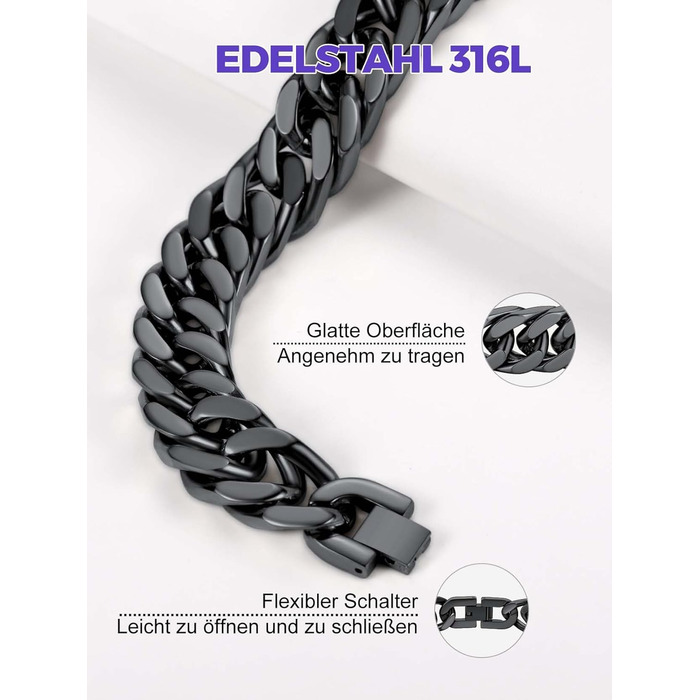 Чоловічий браслет Richsteel з нержавіючої сталі, срібно-золотий/чорний, 17 мм, 19 см, кубинський ланцюг, подарункова коробка