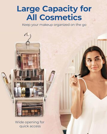 Органайзер для косметики BAGSMART, велика косметичка для жінок, сумочка для туалетних речей, настінна сумочка, косметичка, валізка для косметики (Бежевий)