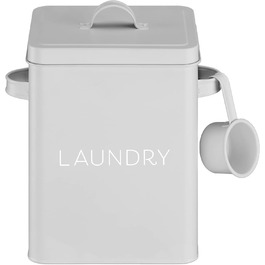 Navaris Laundry Detergent Box with Measuring Spoon - Metal Storage Box for Detergent - Laundry Dose Lid - Vintage Washing Powder Box Container - white (Grey)