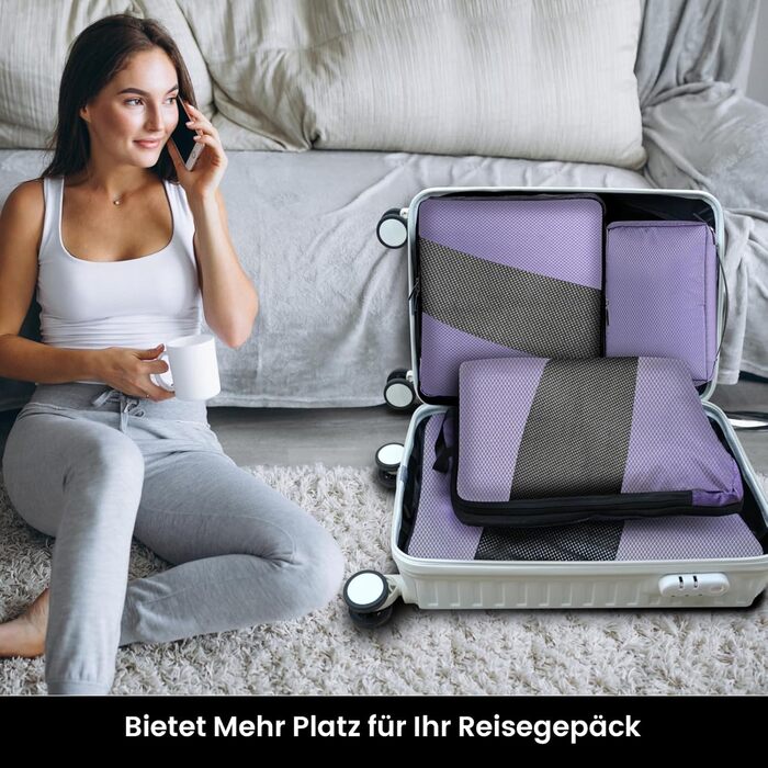 Органайзери для валізи компресійні, набір 6 шт. (Ельфенбайн, фіолетові) - Куби для пакування, компресійні пакети для подорожей