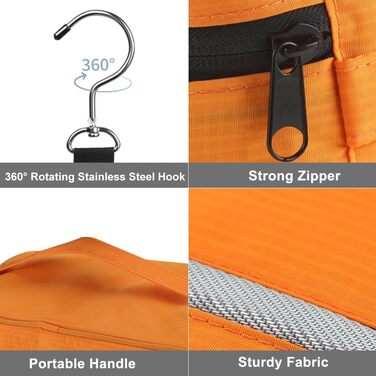 Подорожня туалетна косметичка для чоловіків та жінок з 4 відділеннями, велика місткість, компактна, оранжевого кольору