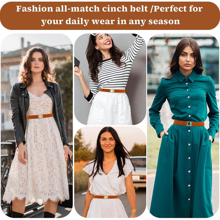 Жіночий еластичний ремінь Amaxiu з золотою пряжкою, тонкий для джинсів, штанів, суконь (світло-коричневий)