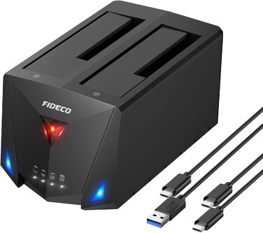 Док-станція для жорстких дисків FIDECO з USB 3.2 Gen1, 2 відсіки SATA HDD/SSD, підтримка UASP та офлайн-клонування, Type-C