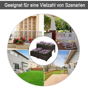 Outsunny Raised Garden Bed Rattan Plant Box 40x40x44cm with PP Drainage Holes, Brown for Garden Balcony