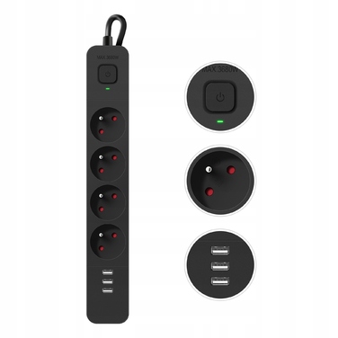 Мережевий фільтр (подовжувач) з 3 USB-портами, вимикачем та захистом від перенапруги, 1.5 м