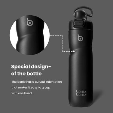 BOTTLE BOTTLE Insulated Water Bottle, 680 ml, with Handle and Flip-Top Lid, Bicycle Water Bottle, Push-Button Lid, Leak-Proof, Portable, for Travel, Sports, Riding, Green (Black)
