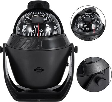 Filfeel Digital Marine Compass, High Precision LED Light Swivel Compass, Navigation Electronic Compass Ball Compass for Marine Boat Car - 5.39
