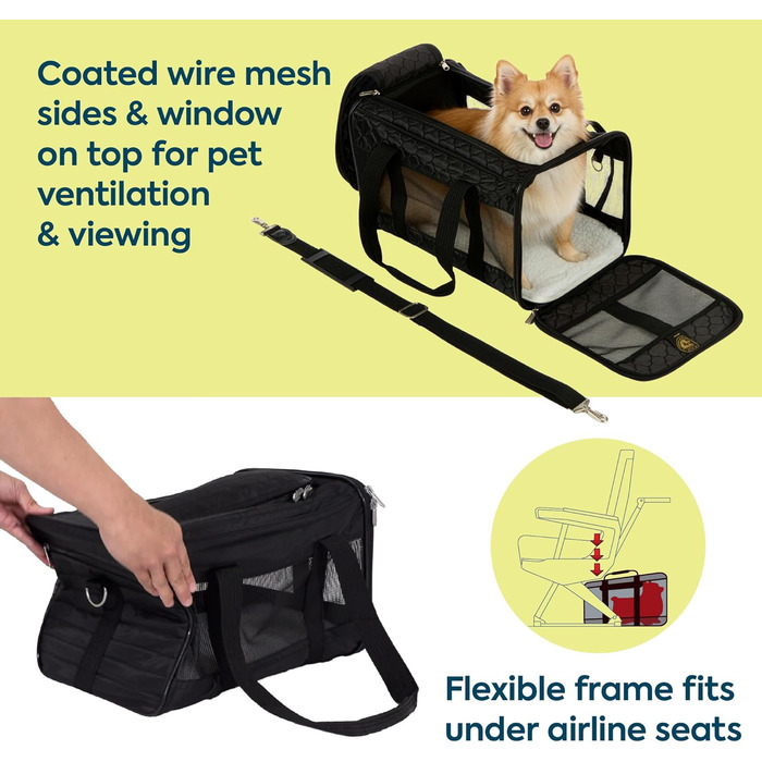 Транспортна переноска для тварин Sherpa Original Deluxe, розмір M (43x28x27 см), чорна, схвалена авіаперевозниками