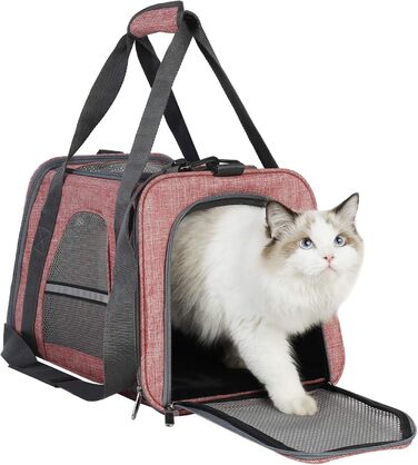 Транспортна сумка для котів HiCaptain, складана, з плечовим ременем, м'яко стьобана, переноска для собак та кошенят до 7 кг (рожевий/червоний), 46 x 29 x 30 см