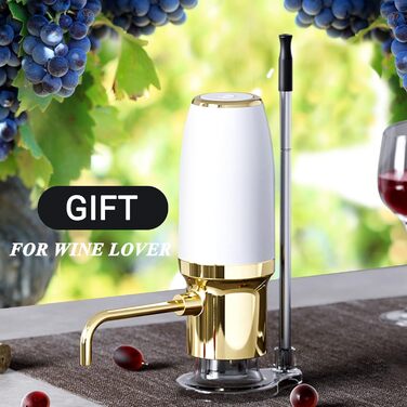 Electric Wine Aerator Pourer, Portable One-Touch Wine Decanter and Wine Dispenser Pump for Red and White Wine Multi-Smart Automatic Wine Oxidation Dispenser, USB Rechargeable (White & Gold)