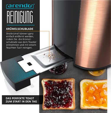Тостер Arendo Automatik з широкими прорізами, функція розморожування, теплоізоляційне подвійне покриття, вбудований підставка для тостів, висувна шухляда для крихт, сертифікат GS, матеріал: мідь