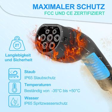 Кабель для зарядки електромобілів Тип 2, 6м, 16A, 11кВт з сумкою. Сумісний з усіма електромобілями