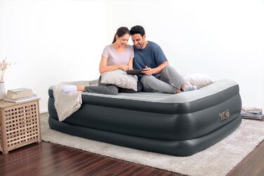 Надувний матрац Novaluxe з електронасосом та подушкою, сірий 203x152x56 см