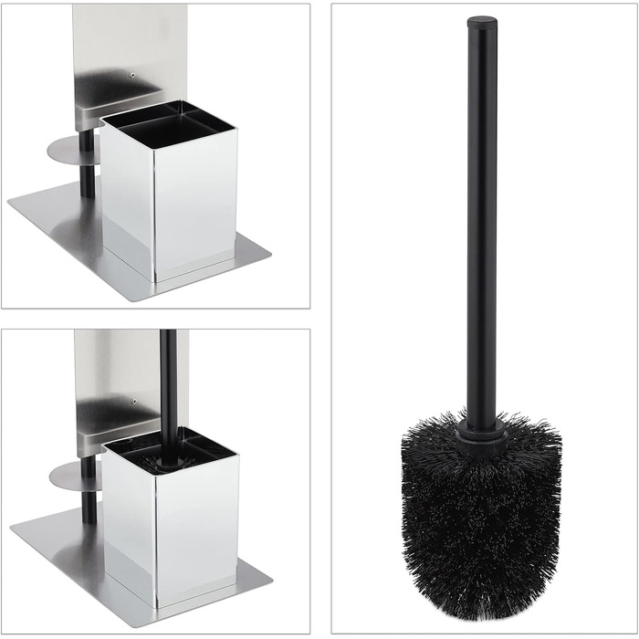 Набір для ванної кімнати Relaxdays: тримач туалетного паперу, щітка для туалету та підставка, полиця, срібно-чорний, 69x26x18 см