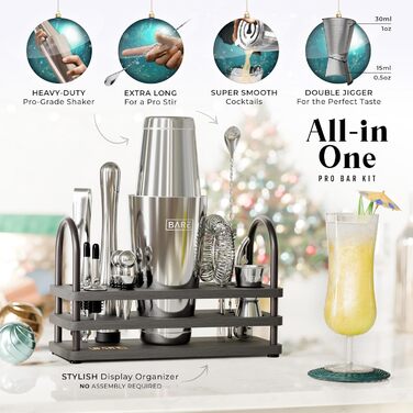 Набір для приготування коктейлів | Набір бармена | 14 предметів | Boston Shaker 28oz (800мл) | З рецептами | Подарунок